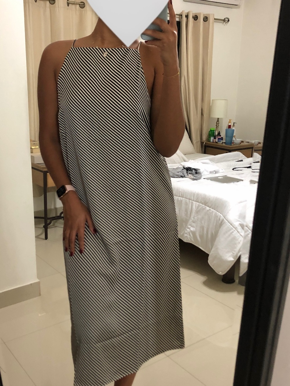 H&M Black & White Striped Maxi Halter Dress